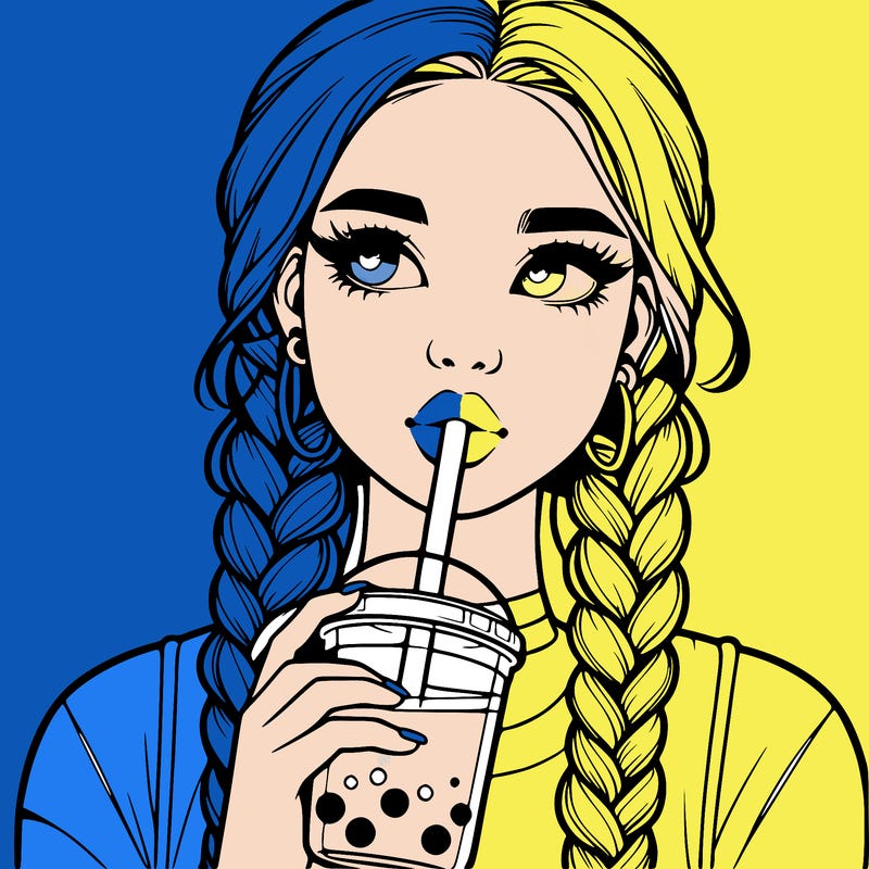 realistic girl with braided hair drinking boba