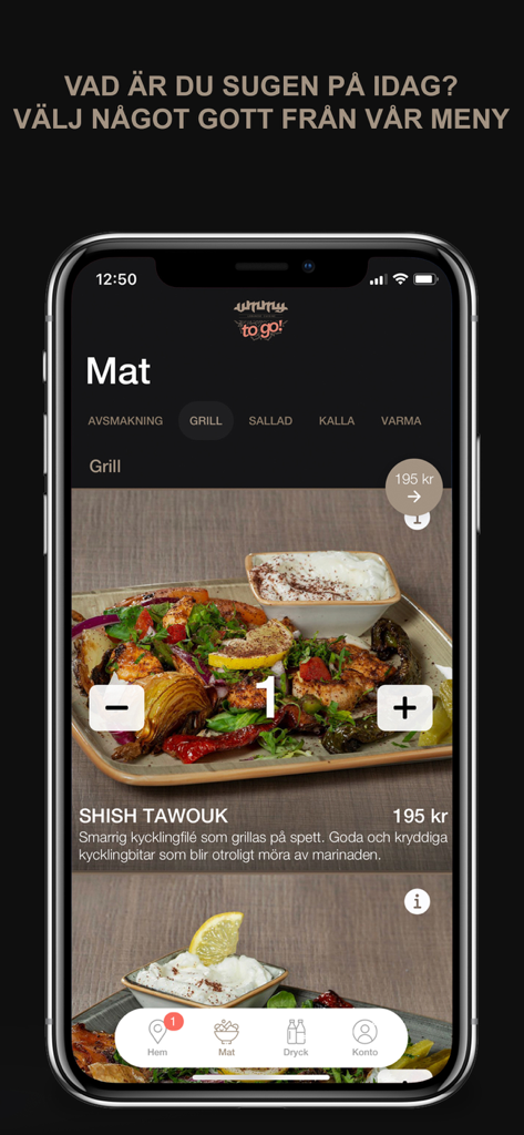 Ummy - Ummy mobile app menu showing Shish Tawouk grilled chicken dish