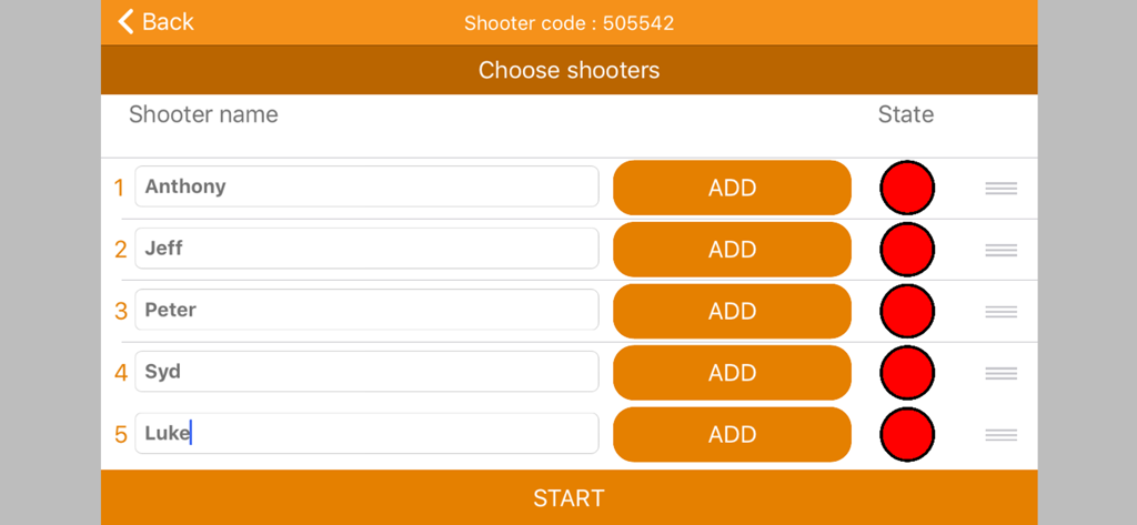 Interface de l'application TrapTrainer pour sélectionner et ajouter des tireurs à une séance d'entraînement