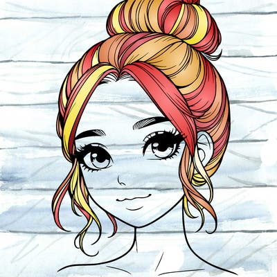 realistic pretty girl with hair in bun