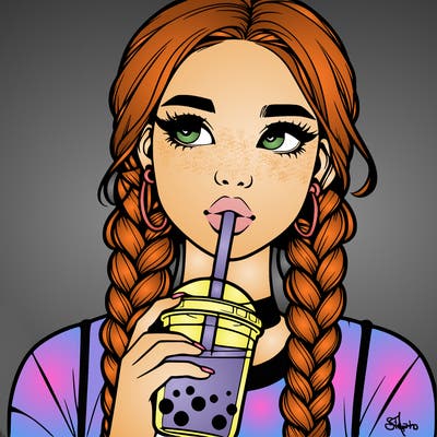 realistic girl with braided hair drinking boba