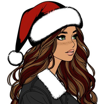 realistic girl in santa hat
