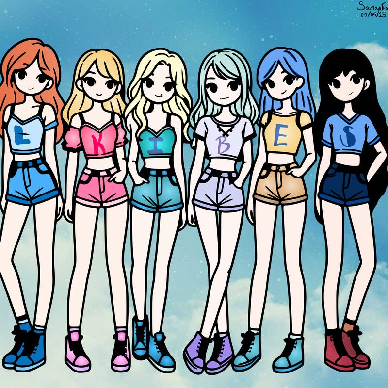 a group of girls wearing crop tops and shorts
