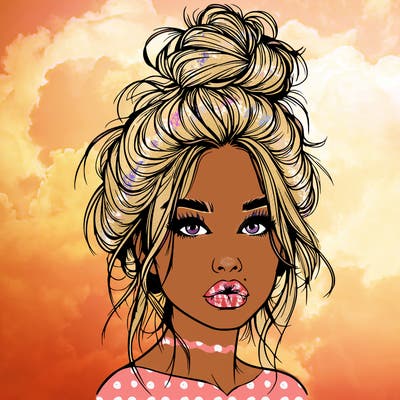 realistic girl with a messy bun and she has lips