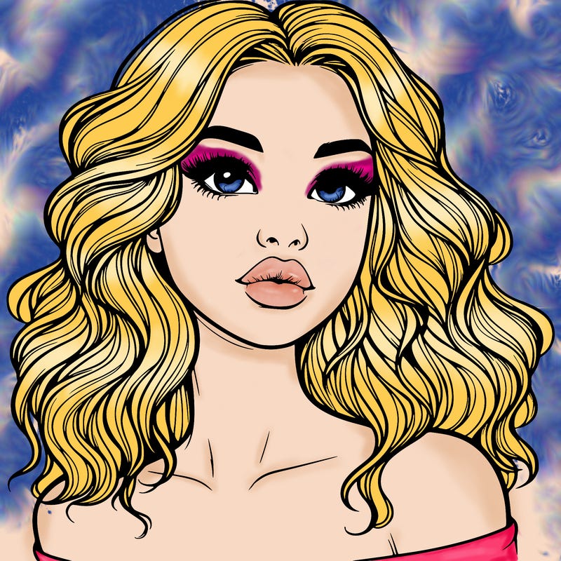 realistic girl with wavy hair and lips