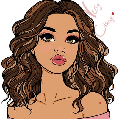 realistic girl with wavy hair and lips