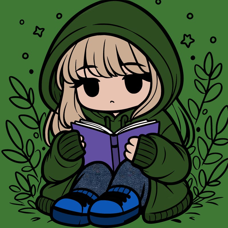 girl in oversized hoodie reading a book