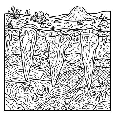 Dive into the fascinating world of permafrost with this unique coloring page, specially designed for seniors. Explore intricate geological layers, ice formations, and hidden ancient fossils for a relaxing and cognitively stimulating activity.