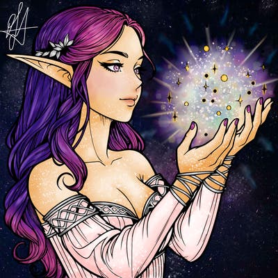 realistic elf girl doing magic