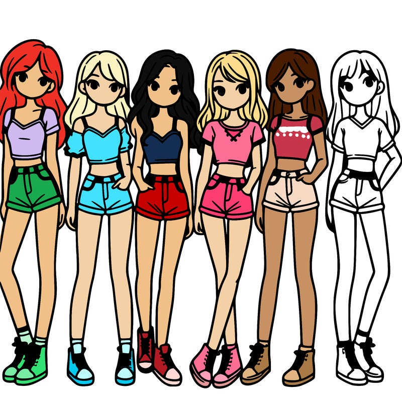 a group of girls wearing crop tops and shorts