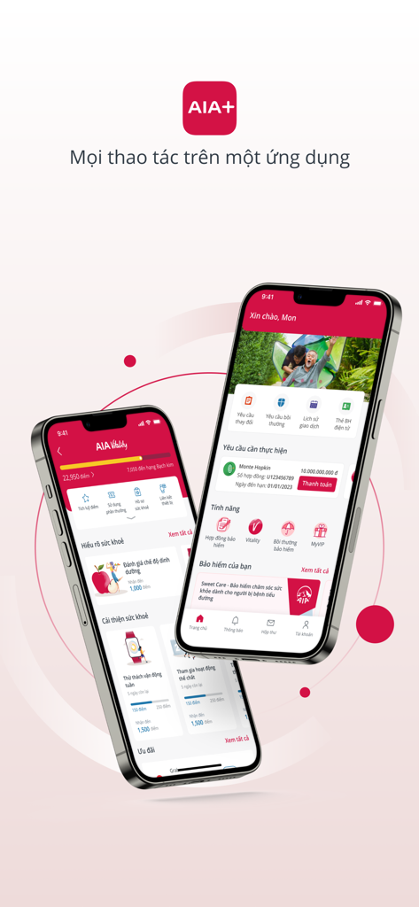 AIA+ - AIA+ mobile app screens showing life insurance management and health tracking features