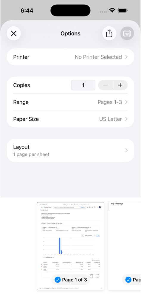 Menu de opções do PDF Splitter Studio para selecionar intervalos de páginas e tamanho do papel