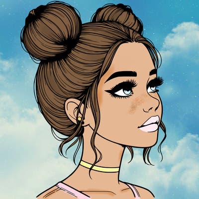realistic girl with buns on the top of her head