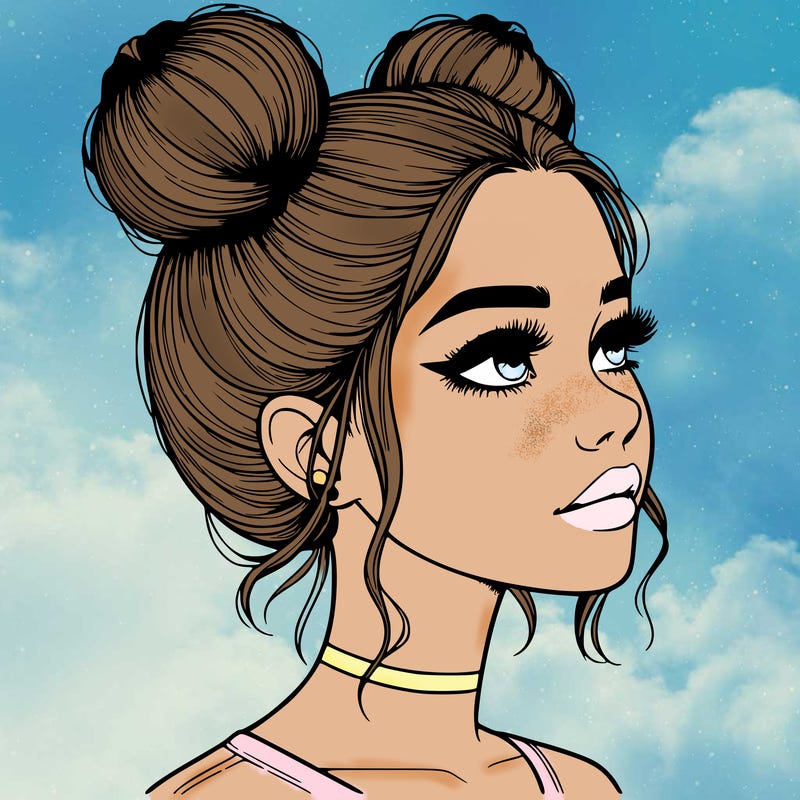 realistic girl with buns on the top of her head