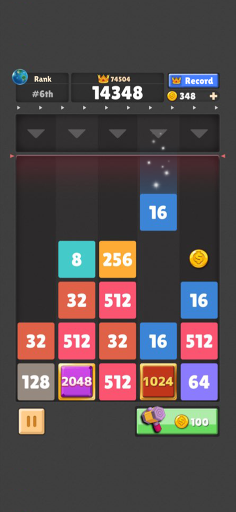 Drop The Number : Merge Puzzle - Gameplay of Drop The Number Merge Puzzle showing colorful numbered blocks and a falling tile.
