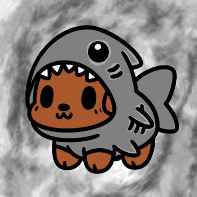 cute dog wearing a shark costume