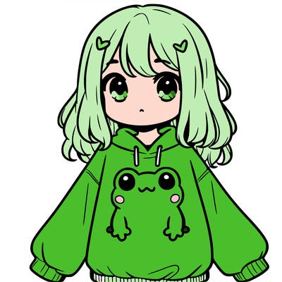 girl wearing frogging sweatshirt