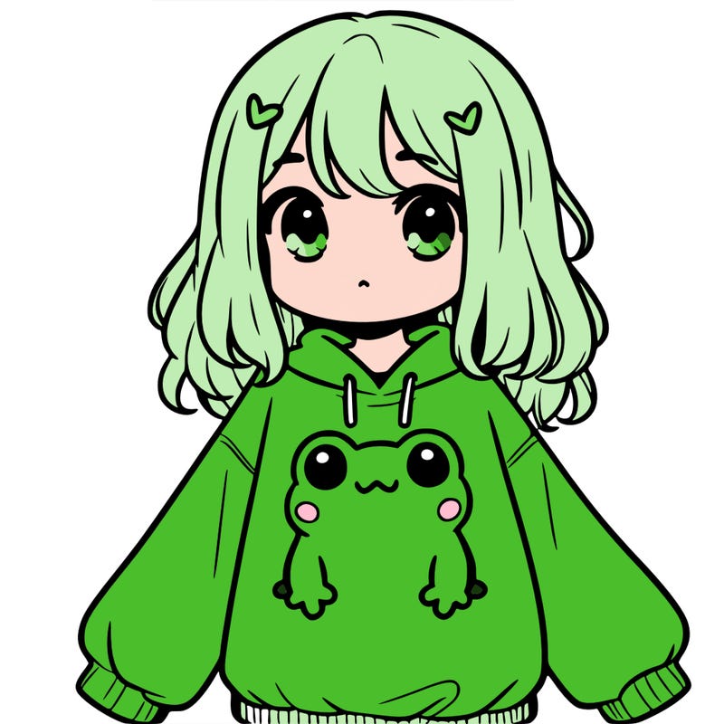 girl wearing frogging sweatshirt