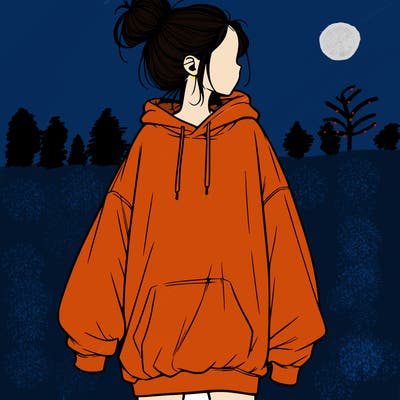 realistic girl with a oversized sweatshirt on and a bun