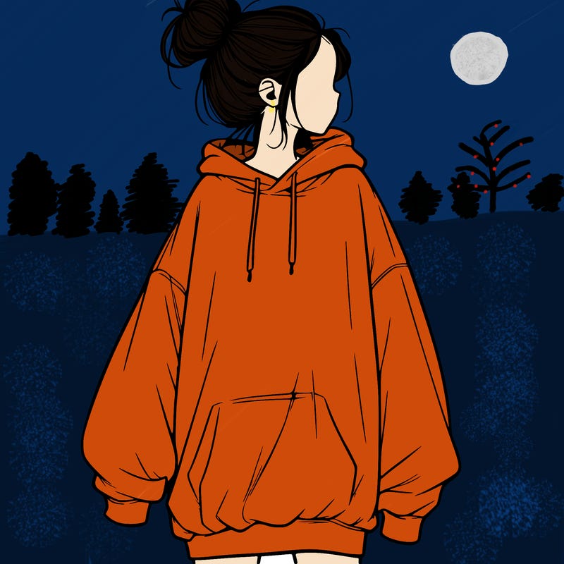 realistic girl with a oversized sweatshirt on and a bun