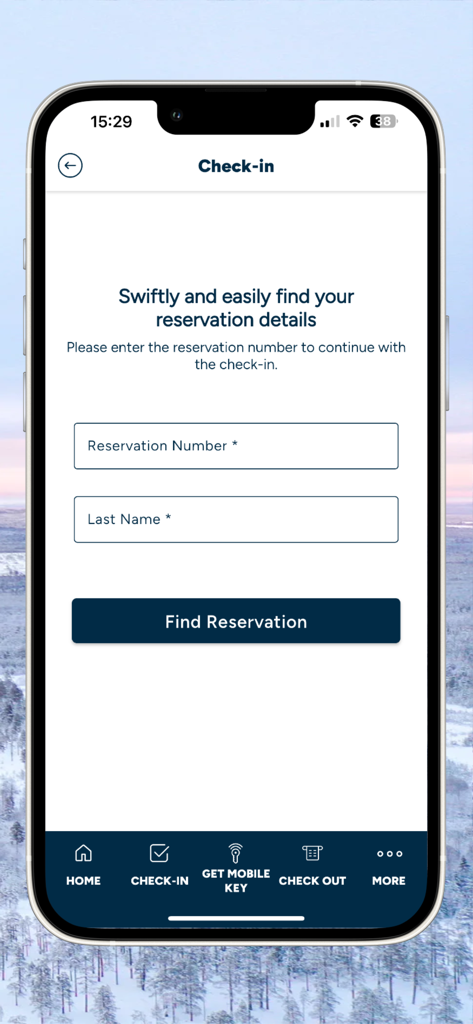 Stöten - Mobile app screen for checking into Stoten ski resort using reservation details.