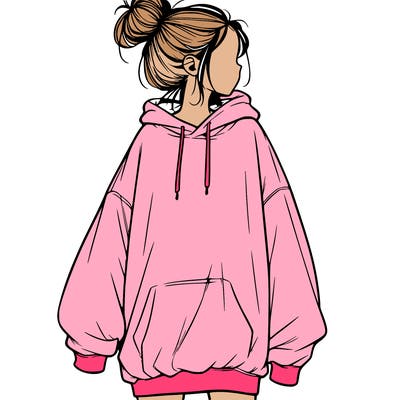 realistic girl with a oversized sweatshirt on and a bun