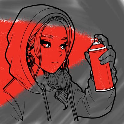 a realistic girl, spray painting