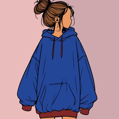 realistic girl with a oversized sweatshirt on and a bun