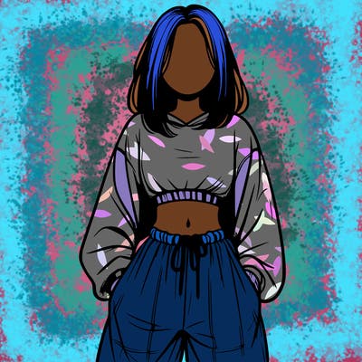 realistic girl faceless with baggy pants and a crop top
