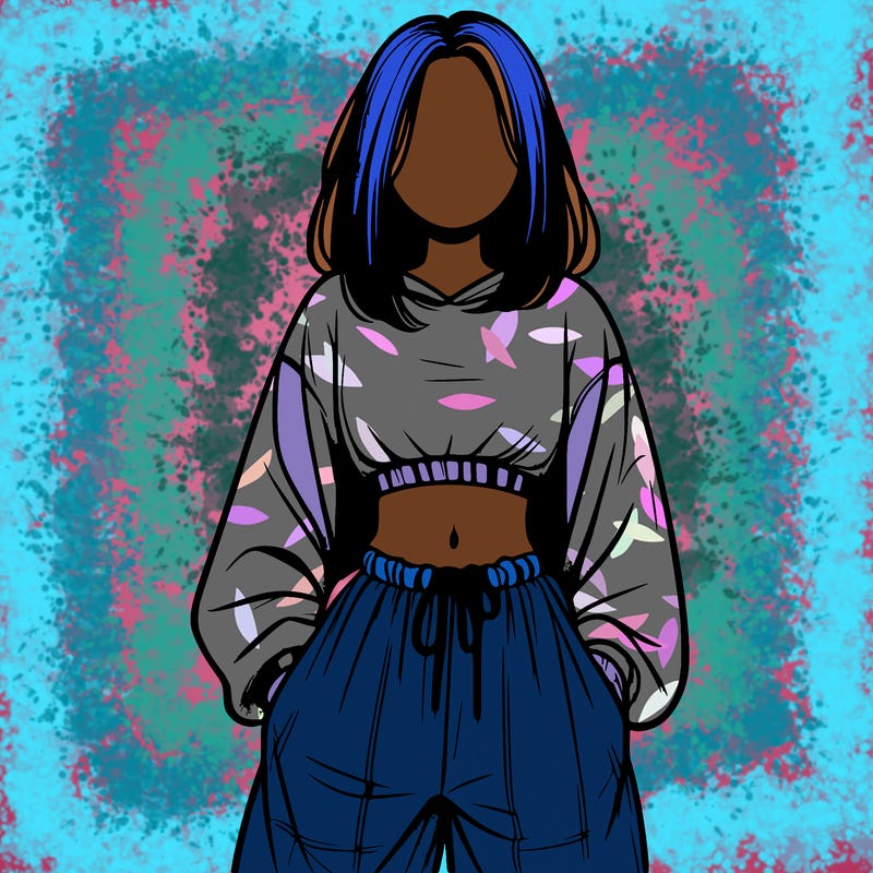 realistic girl faceless with baggy pants and a crop top