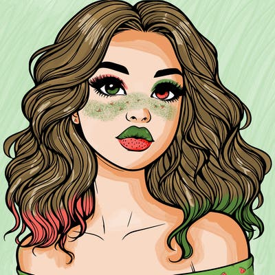 realistic girl with wavy hair and lips