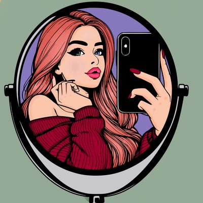 realistic girl taking mirror selfie beautiful