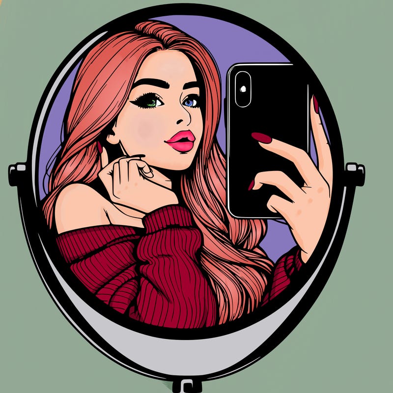 realistic girl taking mirror selfie beautiful