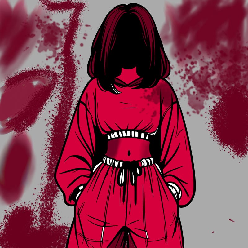 realistic girl faceless with baggy pants and a crop top