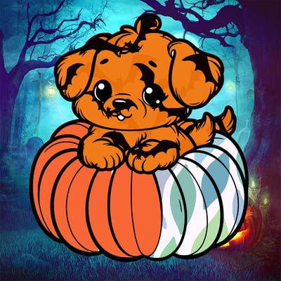 cute little puppy in a pumpkin