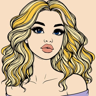 realistic girl with wavy hair and lips