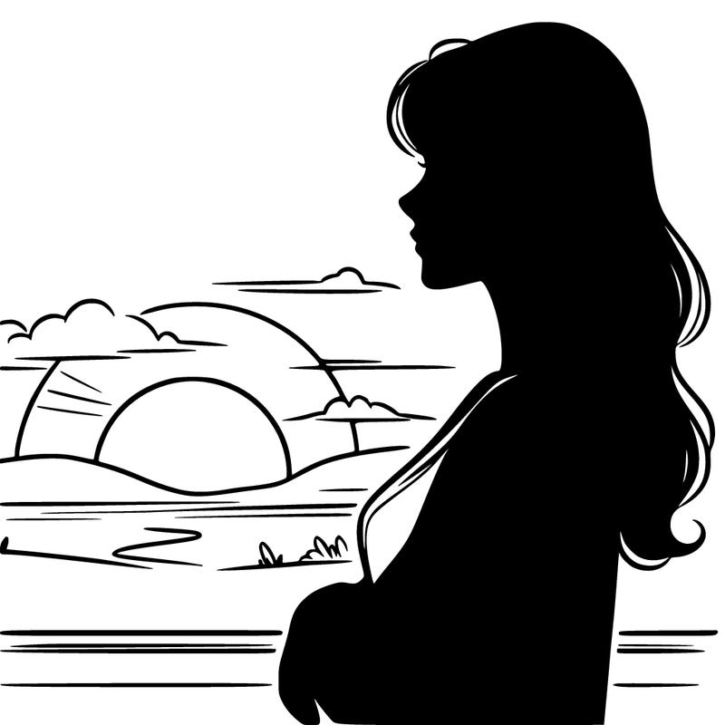silhouette of a women looking into the sunset