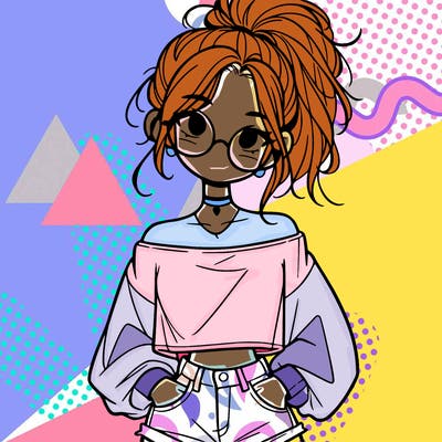 girl with a messy ponytail glasses a baggy crop top and jean shorts