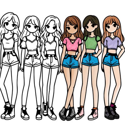 a group of girls wearing crop tops and shorts