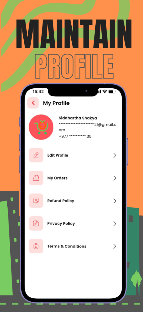 Delli Drop - Delli Drop App Benutzerprofilverwaltungsbildschirm mit Kontoeinstellungen und Bestellverlauf