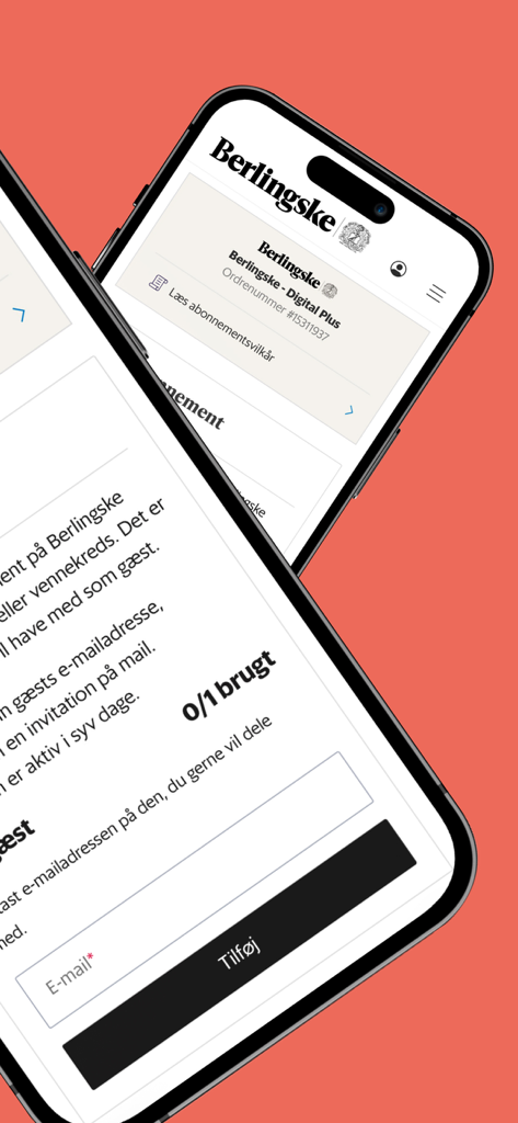 Berlingske - Berlingske news app subscription settings and invite guest feature on iPhone