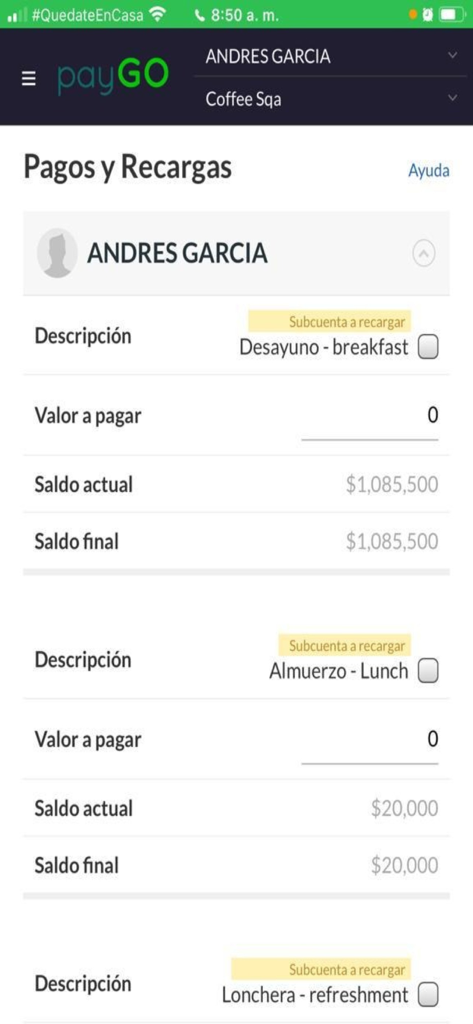 PAYGO - PAYGO app interface for school meal payments and balance management