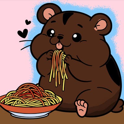 hamster eating spaghetti