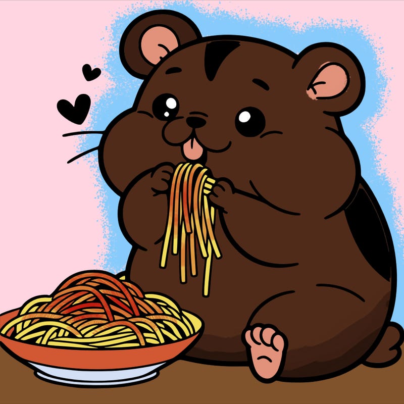 hamster eating spaghetti