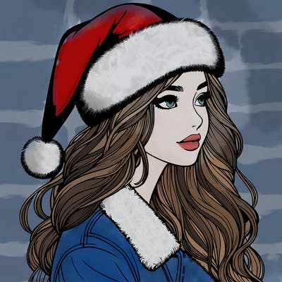 realistic girl in santa hat
