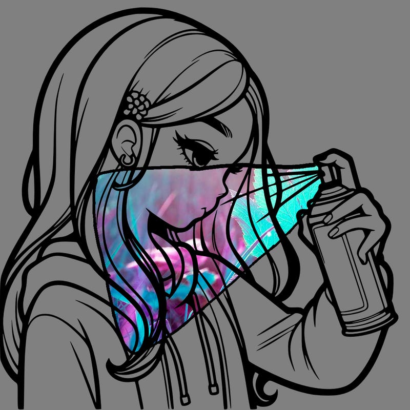 a realistic girl spray painting