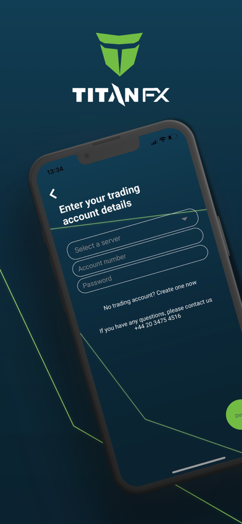 Pantalla de inicio de sesión de la aplicación Titan FX Social para introducir los detalles de la cuenta de trading