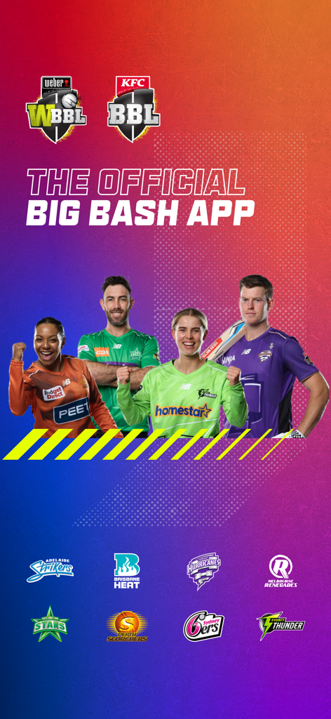 Big Bash - Aplicativo oficial Big Bash apresentando jogadores de críquete da BBL e WBBL e logotipos de times