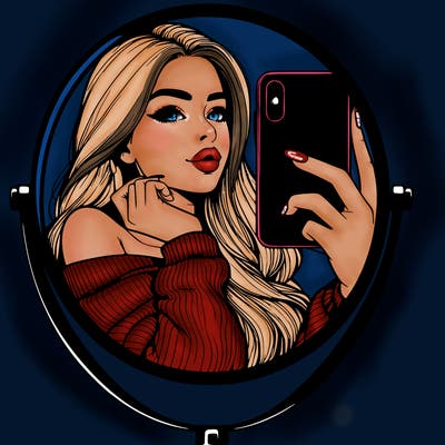 realistic girl taking mirror selfie beautiful