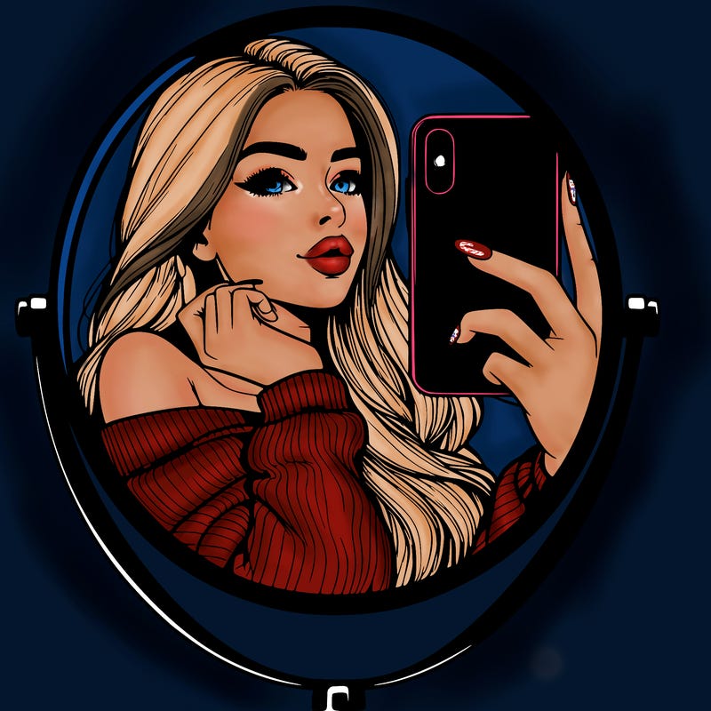 realistic girl taking mirror selfie beautiful